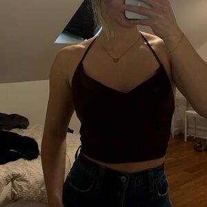 Divided Black Halter Crop Tank Top